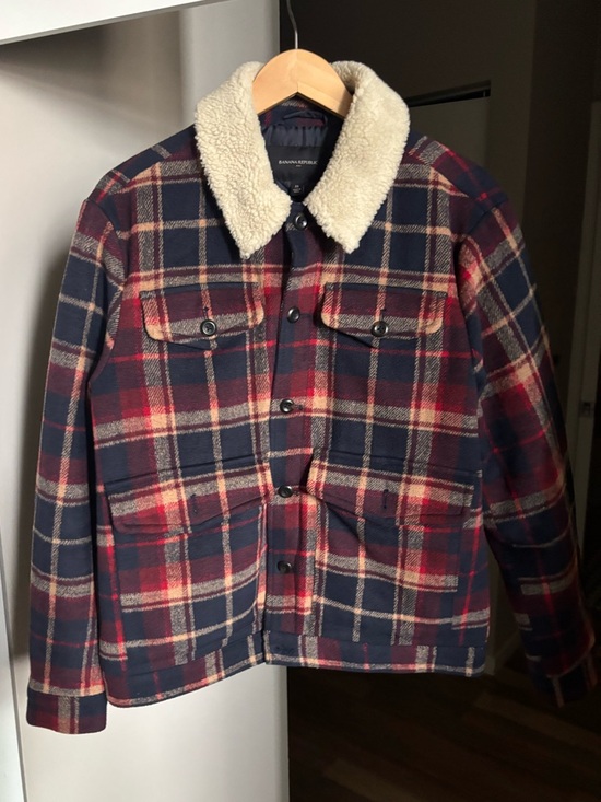 Banana Republic Other - Banana Republic Navy and Red Plaid Sherpa-Collar Field Jacket